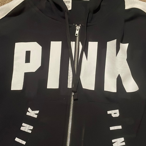 Victoria Secret “PINK” Women’s black & white zip hooded jacket Sz Large - Picture 6 of 13